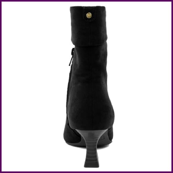 Vegan Suede Mid-Calf Boots Pointed Toe Kitten Heel Side Zipper - Picture 4 of 7